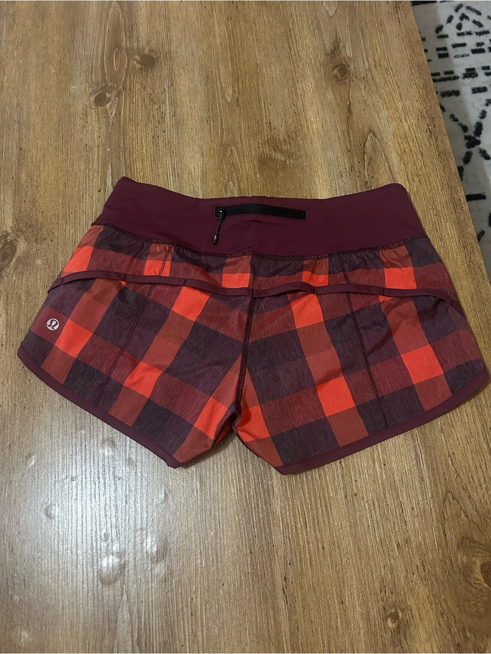 lululemon athletica Women's Burgundy and Red Plaid Athletic Shorts